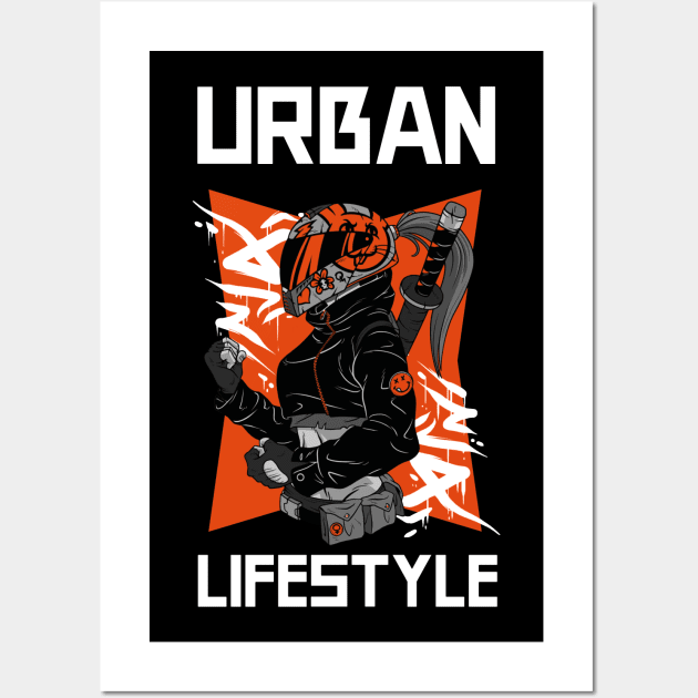 Urban Lifestyle Anime Biker Girl Katana Wall Art by BlueTodyArt